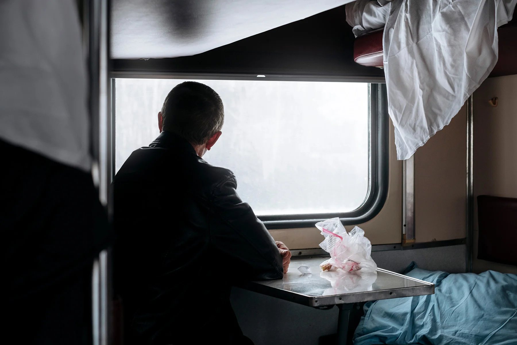 A passenger in the train from Omsk to Tatarsk on the trans-Siberian line.