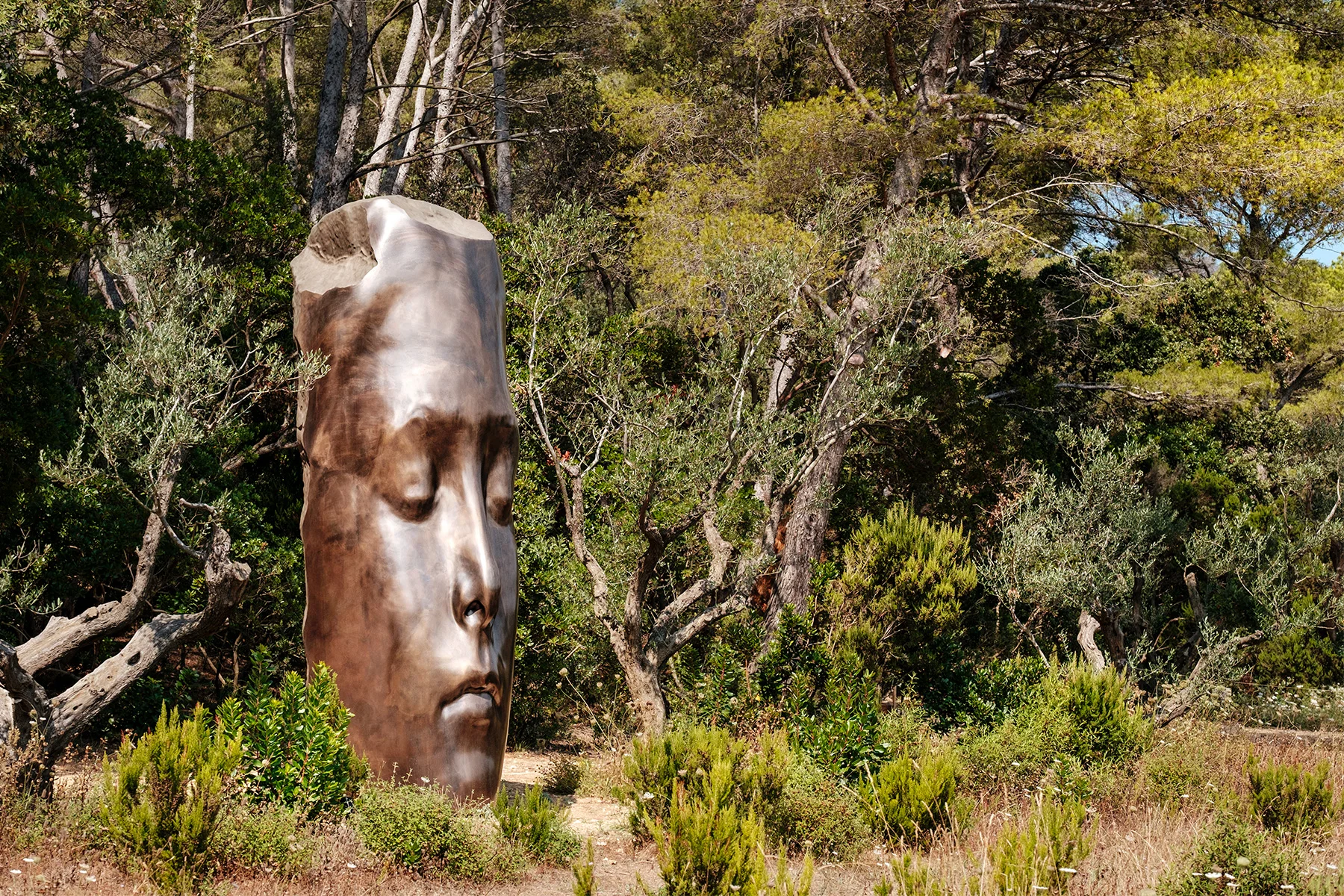Jaume Plensa “Les trois alchimistes” sculpture at the Fondation Carmignac in the island of Porquerolles, south of France. Shot for Monocle magazine.