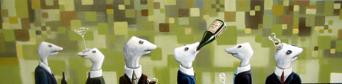 free corporate libations(green), acrylic on wood panel, 15x60