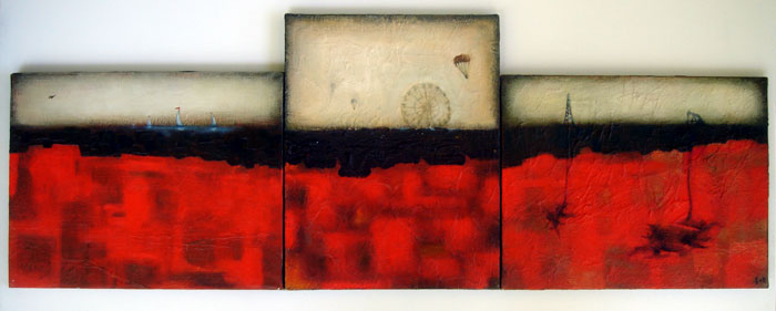 scape(tryptic), mixed media on canvas, 39x14