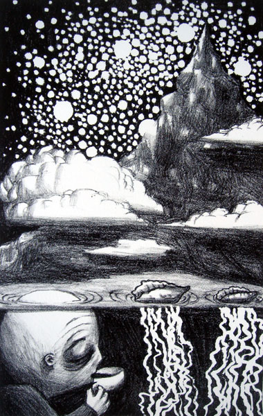 hike back into the stars or get old and do nothing, lithograph, 8x11