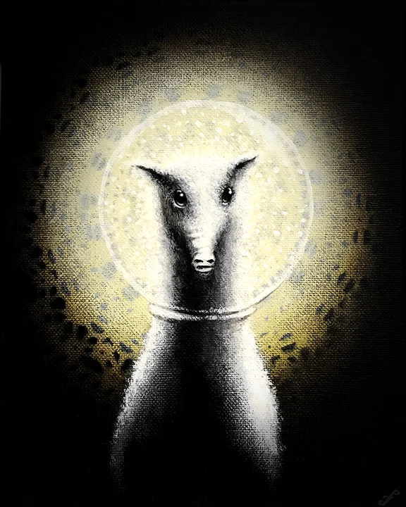 longpigstronaut, mixed media on canvas, 8x10 $200