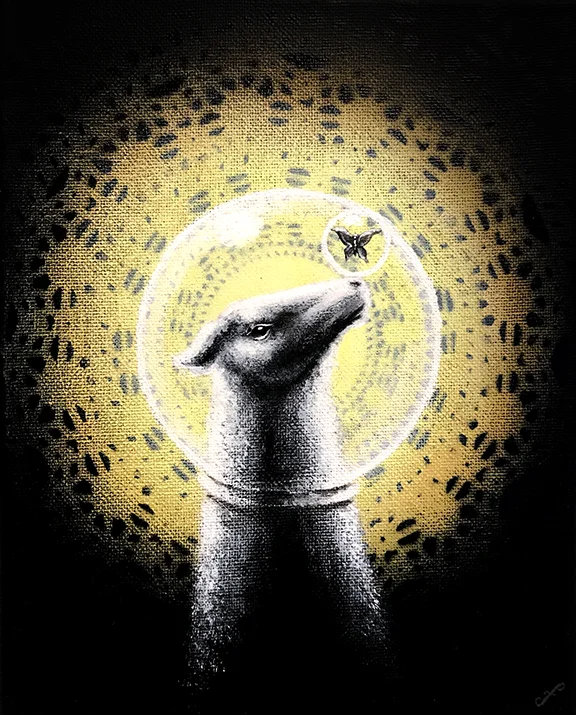 sheeptronaut, mixed media on paper, 8x10 $200