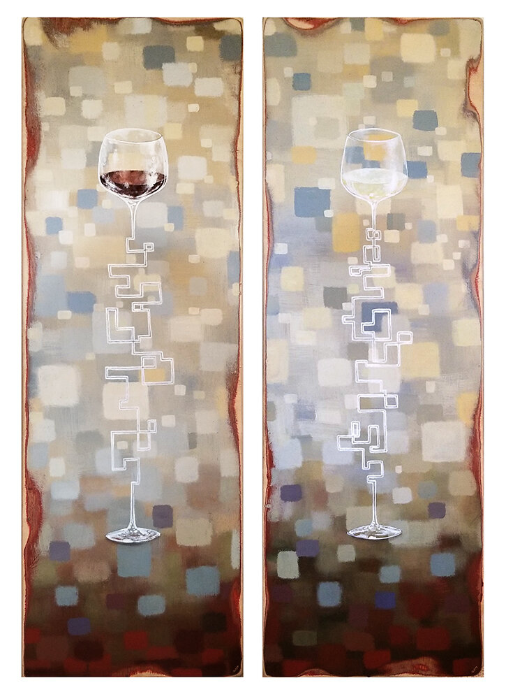 vino (diptych), acrylic on wood, 48x16 each