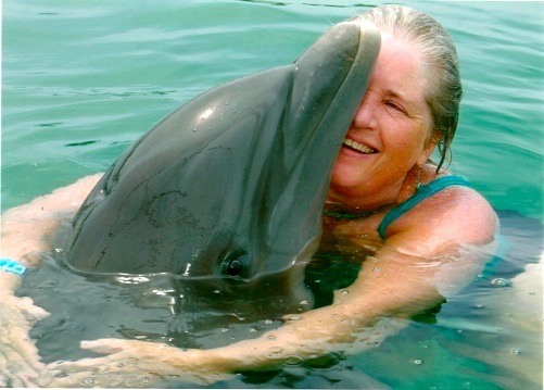  Miranda with the dolphins after a day of Aquatic CST. Freeport, Grand Bahama 