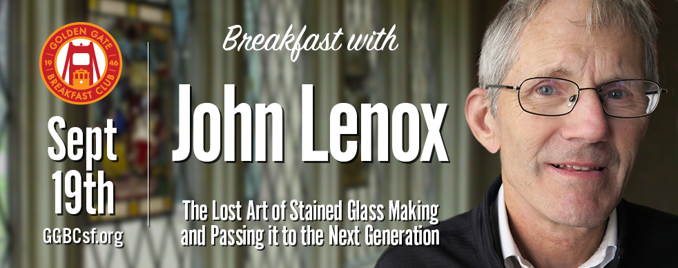 In the most technologically advanced region of the planet, the art of premiere Stained Glass craftsmanship is rapidly becoming a lost art. San Francisco's preeminent Master Stained Glass artisan, John Lenox , states this about his work, "For me, there is something about the way the glass and sunlight work together and this makes it easy for me to go to work every morning." Join us for a wonderful time learning about the artistry and craft of John Lenox. Tickets available at www.GGBCsf.org with limited availability free tickets for Veterans and College Students.