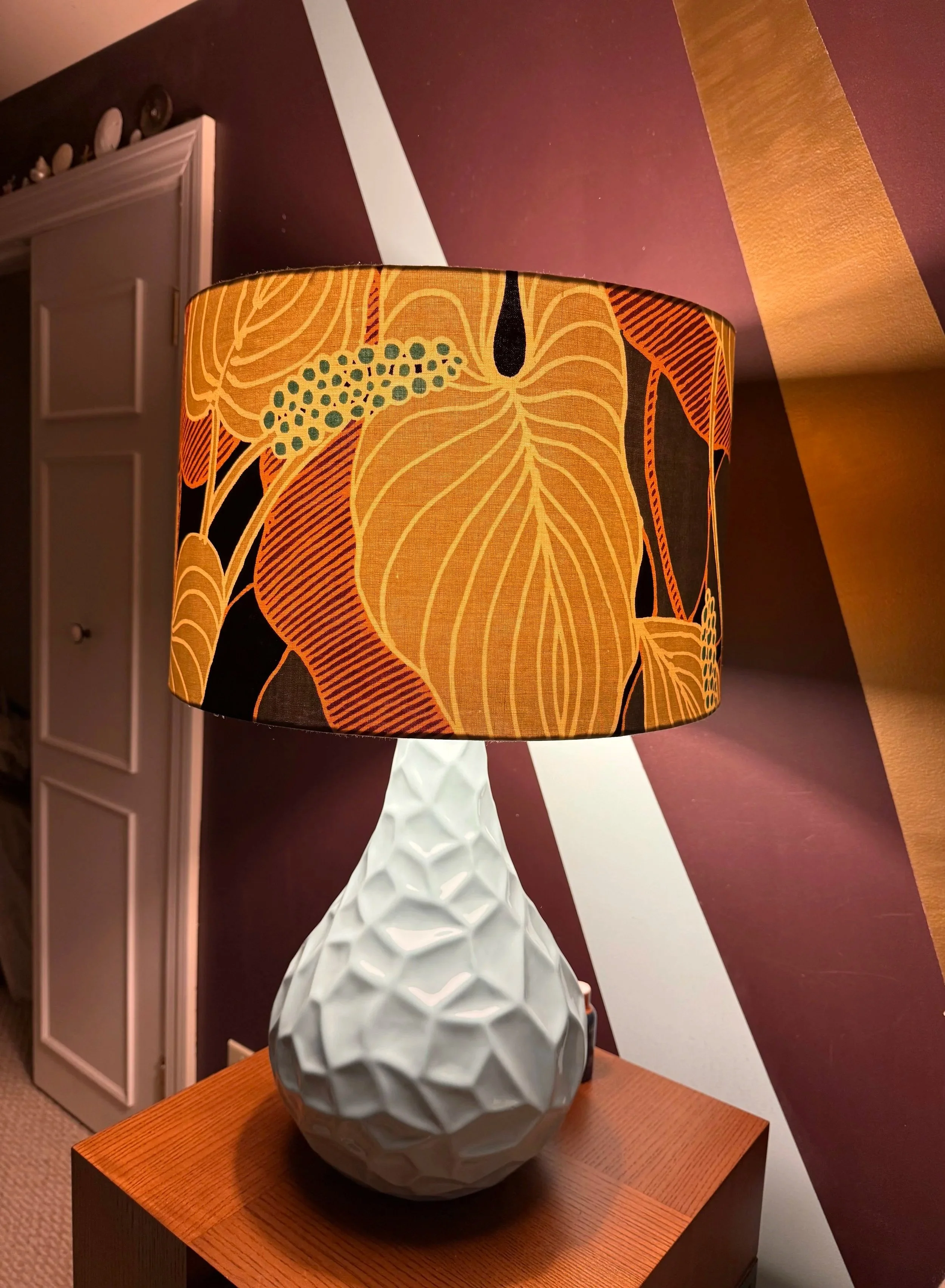  Custom lampshade made with 1979 Vintage linen screenprint SOLD 