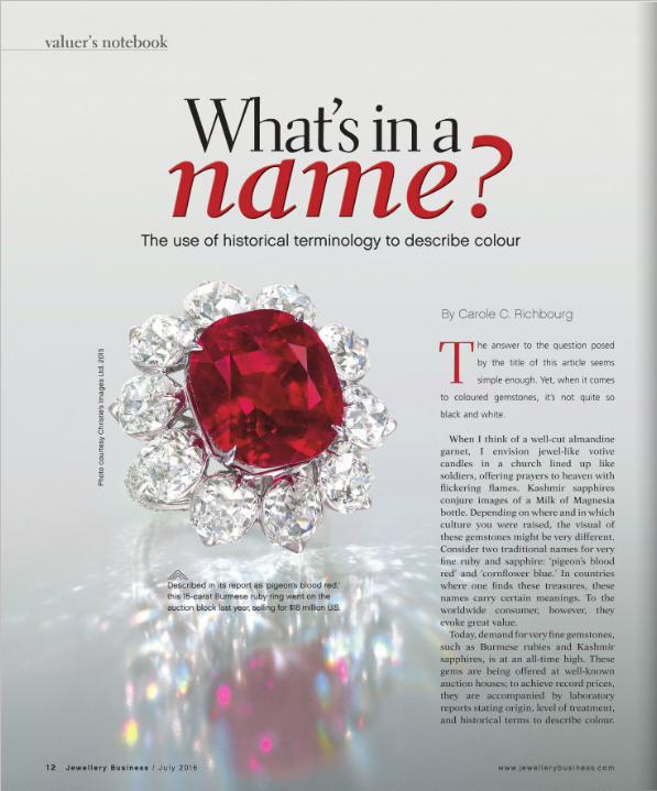 AGL was represented in an article about the naming of colors in gemstones. Please click here to download the article.