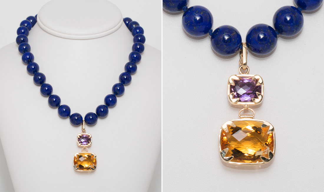 Citrine Amythest & lapis Lazuli Pendant Necklace