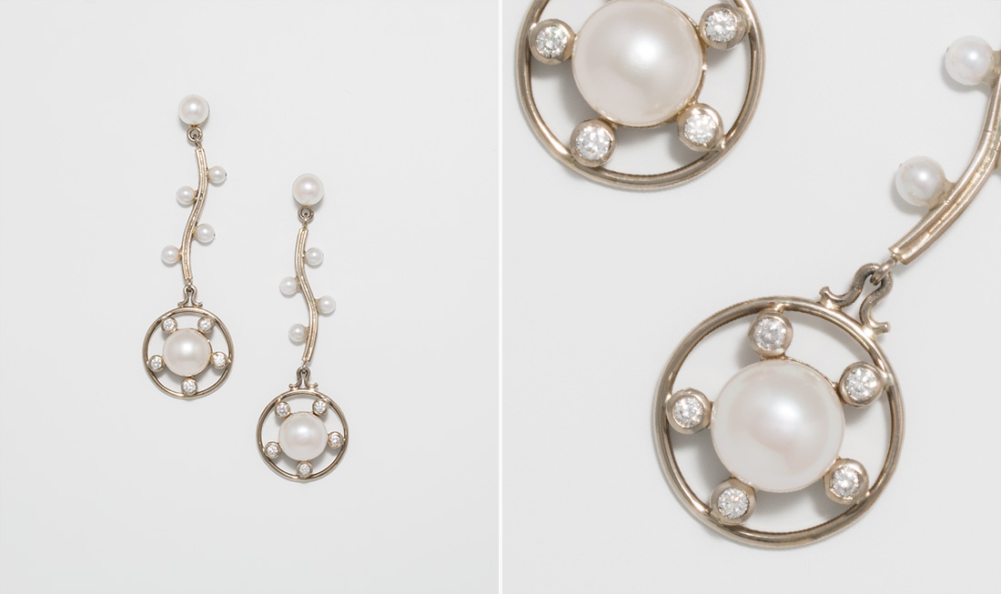 Button Pearl & Diamond Drop Earrings