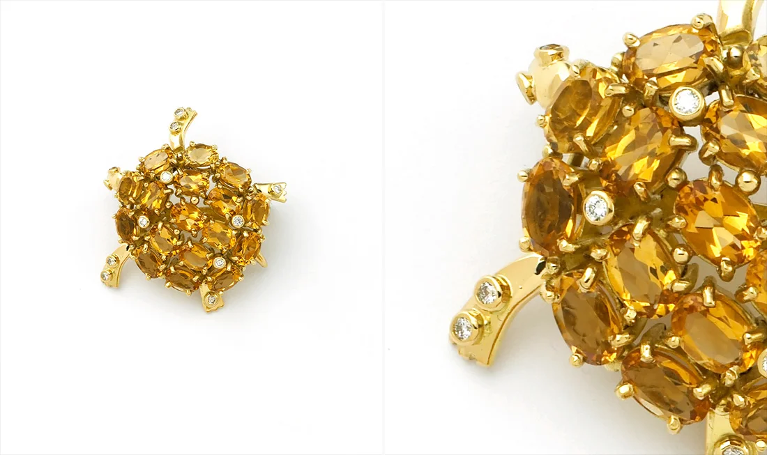 Citrine & Diamond Turtle Brooch