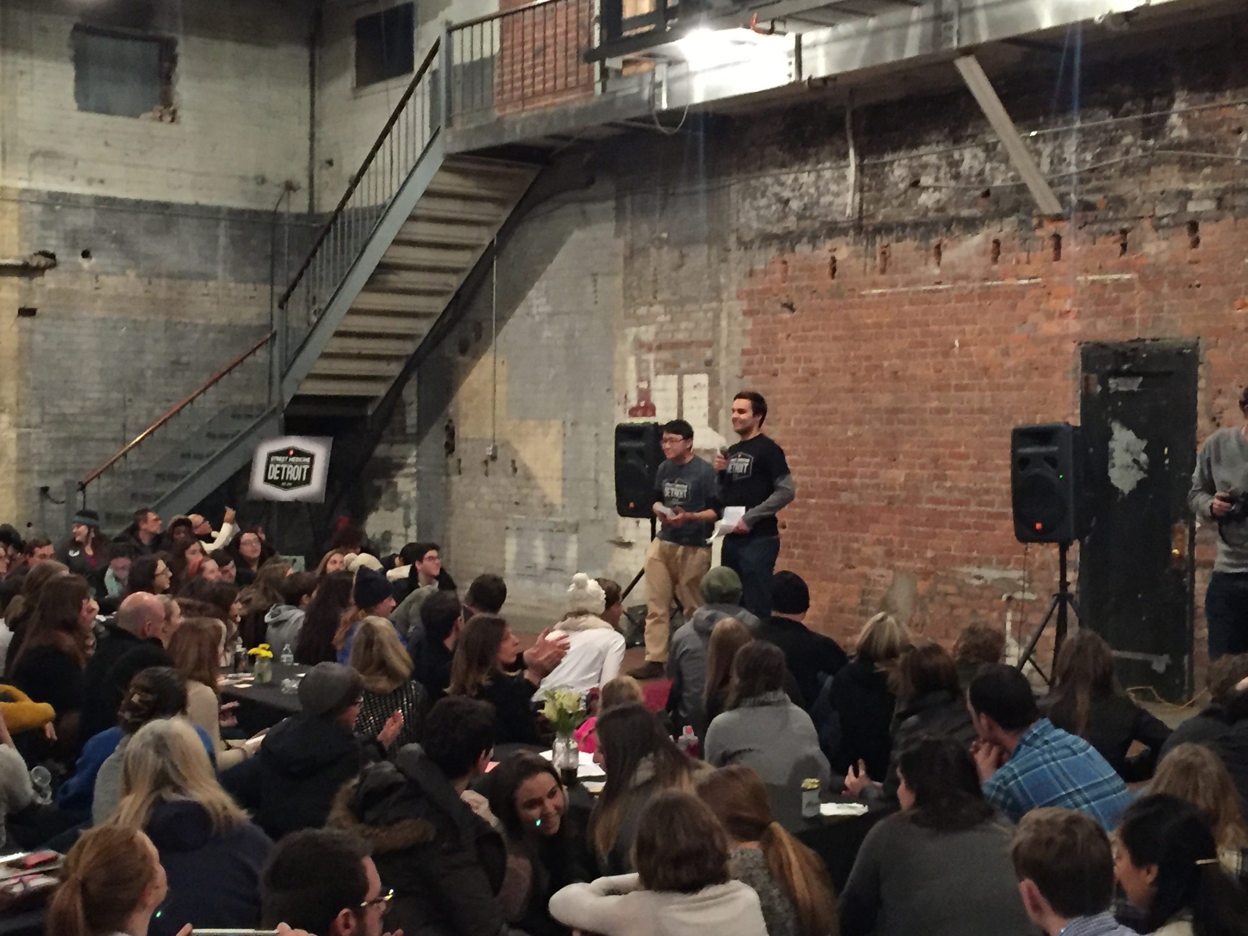 Andrew Darmahkasih and John-Michael Guest presenting on behalf of Street Medicine Detroit at the January Detroit SOUP.