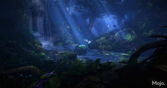 In-game still: A waterfall found at the beginning of Titanwood