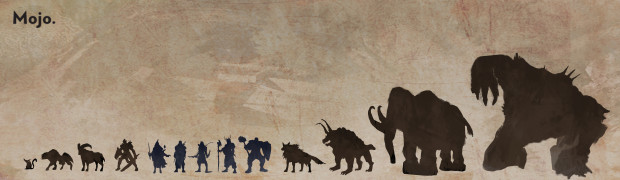 Size comparison of creatures relative to the five main playable classes.