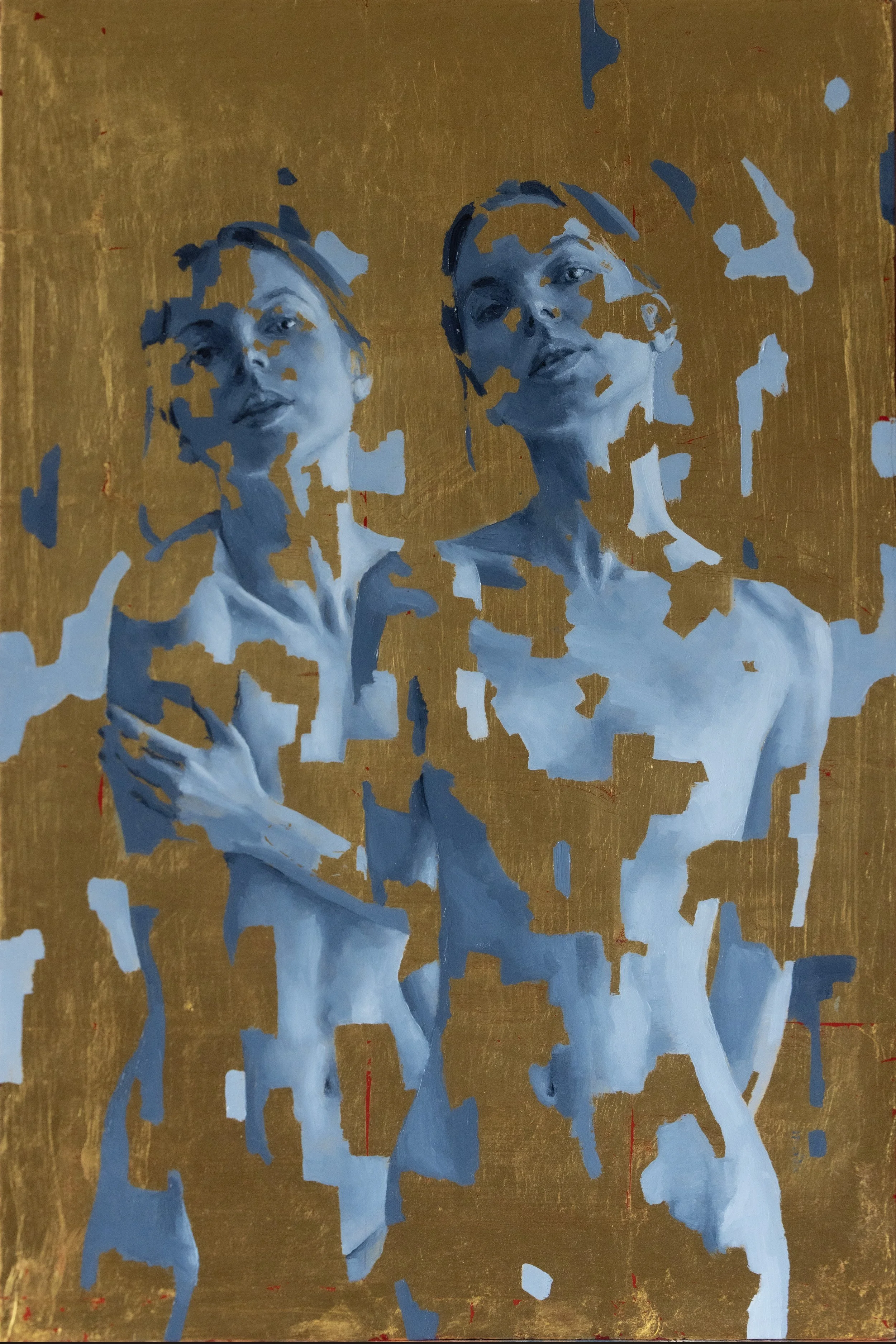 Diptych Oil Portrait over Gold Leaf