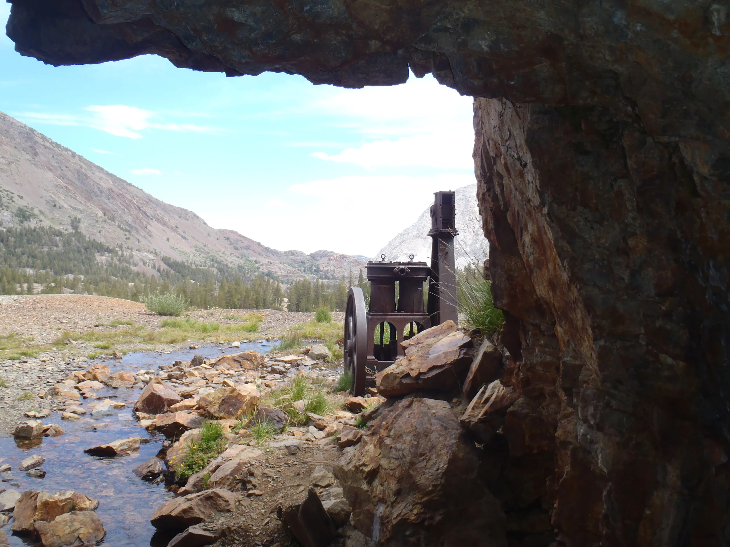  Looking out from inside the Bennettville Mine, above the Tioga Junction Campground, Hoover Wilderness, Inyo National Forest 