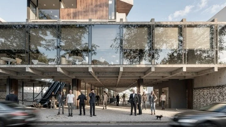 El edificio JW desarrollado junto a mklotz se emplaza en dos predios que configuran una figura en T con orientaci&oacute;n predominantemente norte. La soluci&oacute;n adopta una tipolog&iacute;a clara de z&oacute;calo y torre: el z&oacute;calo contie