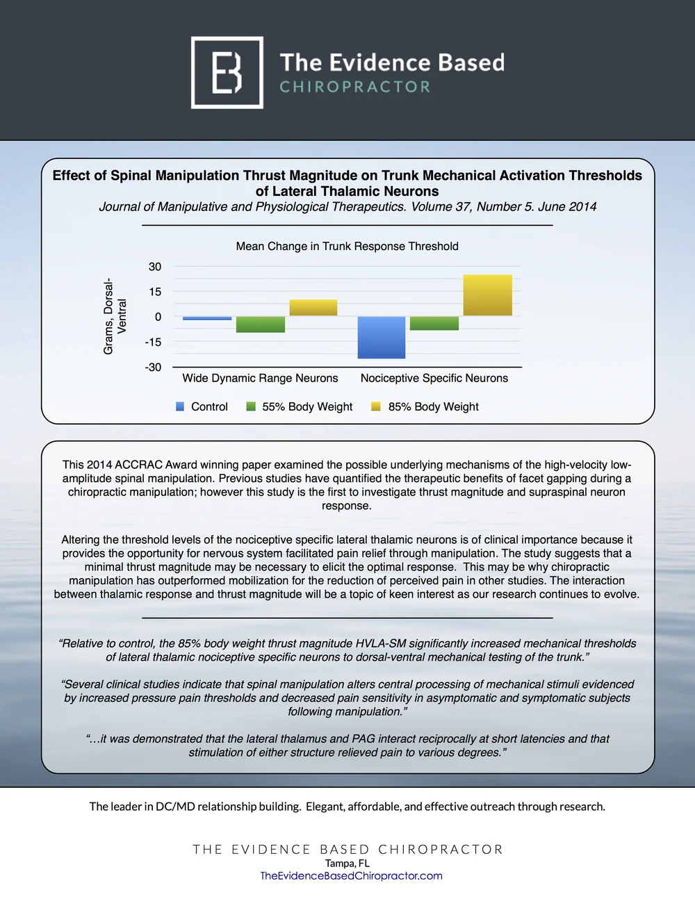 The Chiropractic Adjustments Effect on Pain Level Thresholds by The Evidence Based Chiropractor