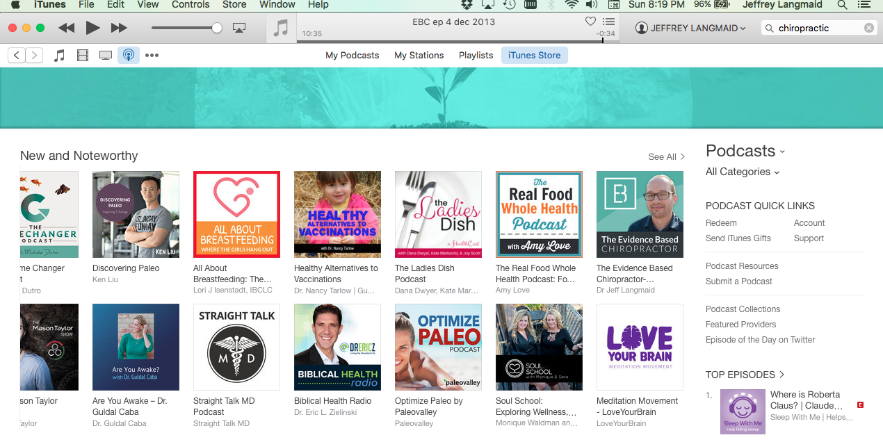 The Evidence Based Chiropractor featured on iTunes "New and Noteworthy"
