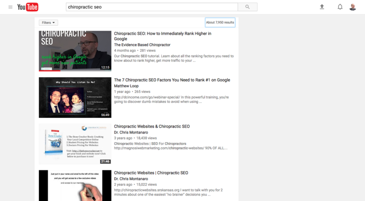 SEO helped me get to the top of "chiropractic seo" when searched on Youtube