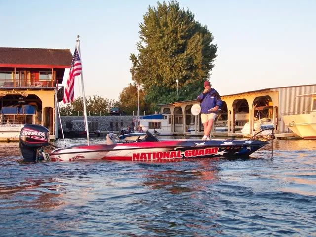 National Guard take-off and check in boat.