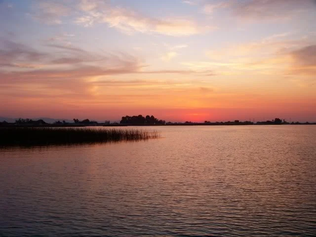 Frank's Tract washed in the hues of a sunset.