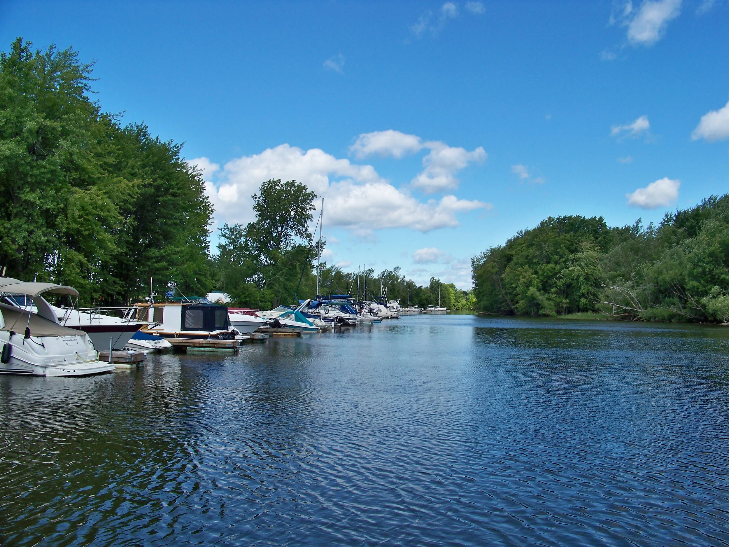 These docks on the Great Chazy River are just upstream before entering Lake Champlain.