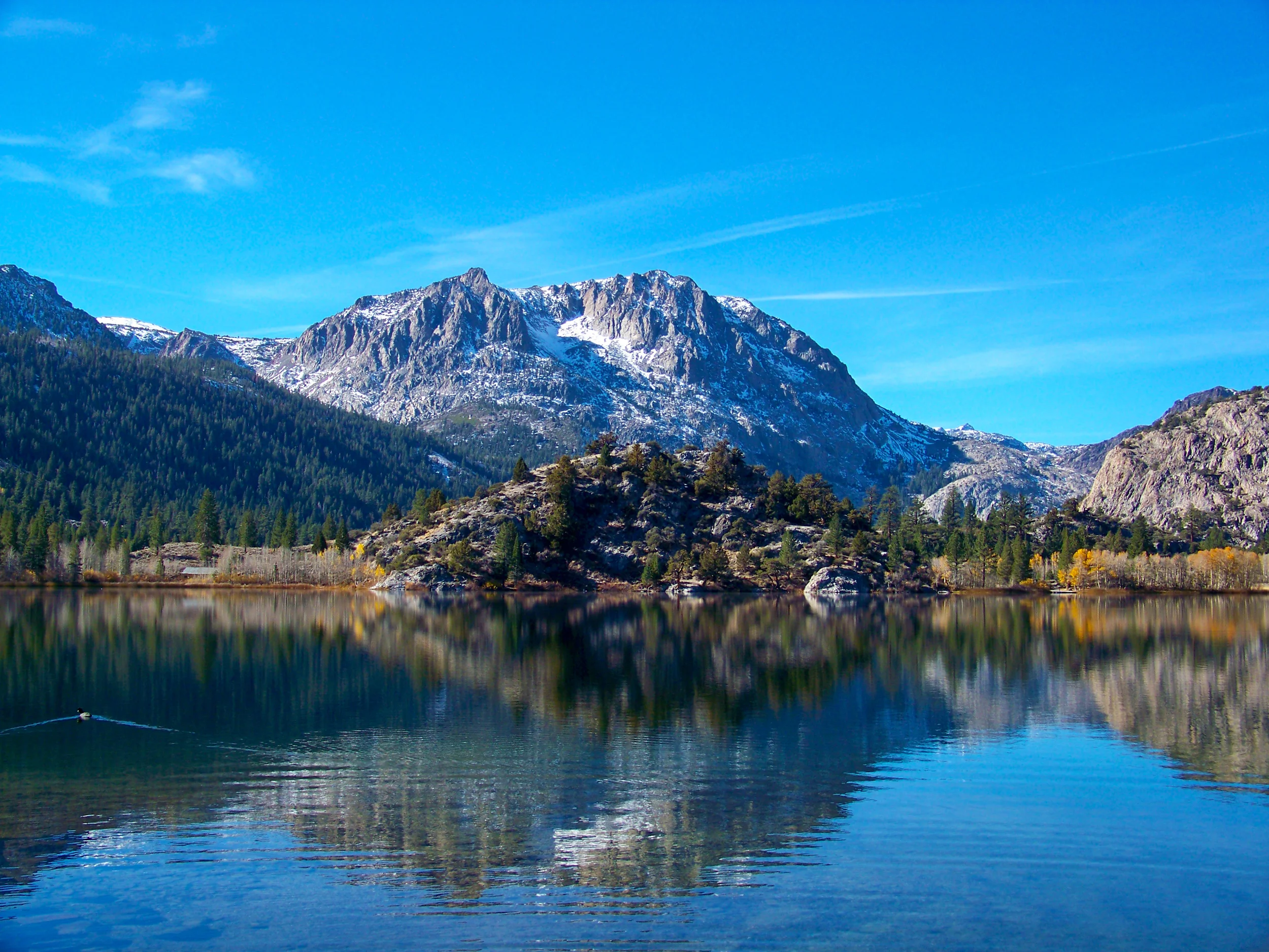 Gull Lake June Lake Loop California, flat calm, no wind, clear blue skies.