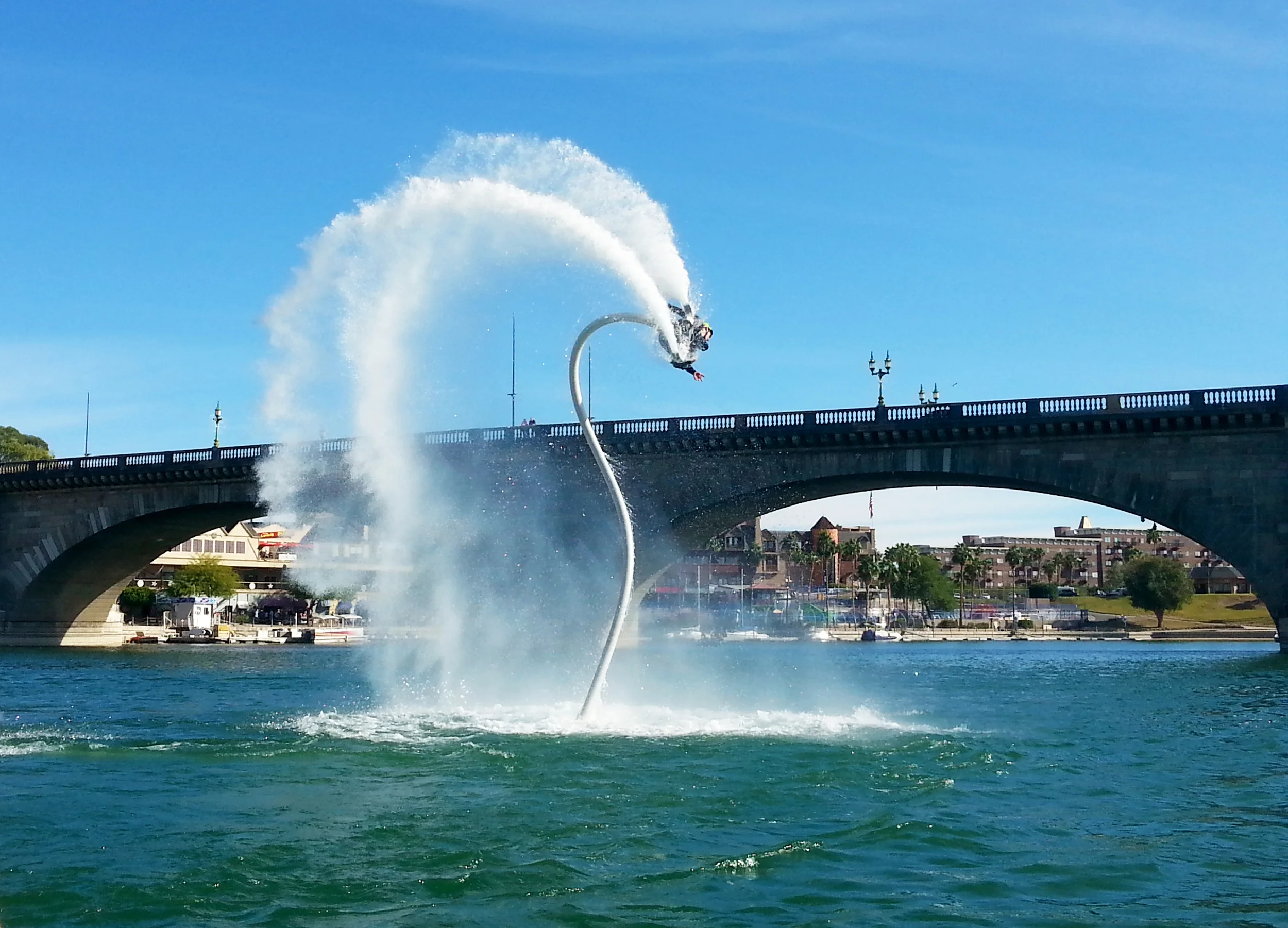 Water Jetpacker in front of the London Bridge