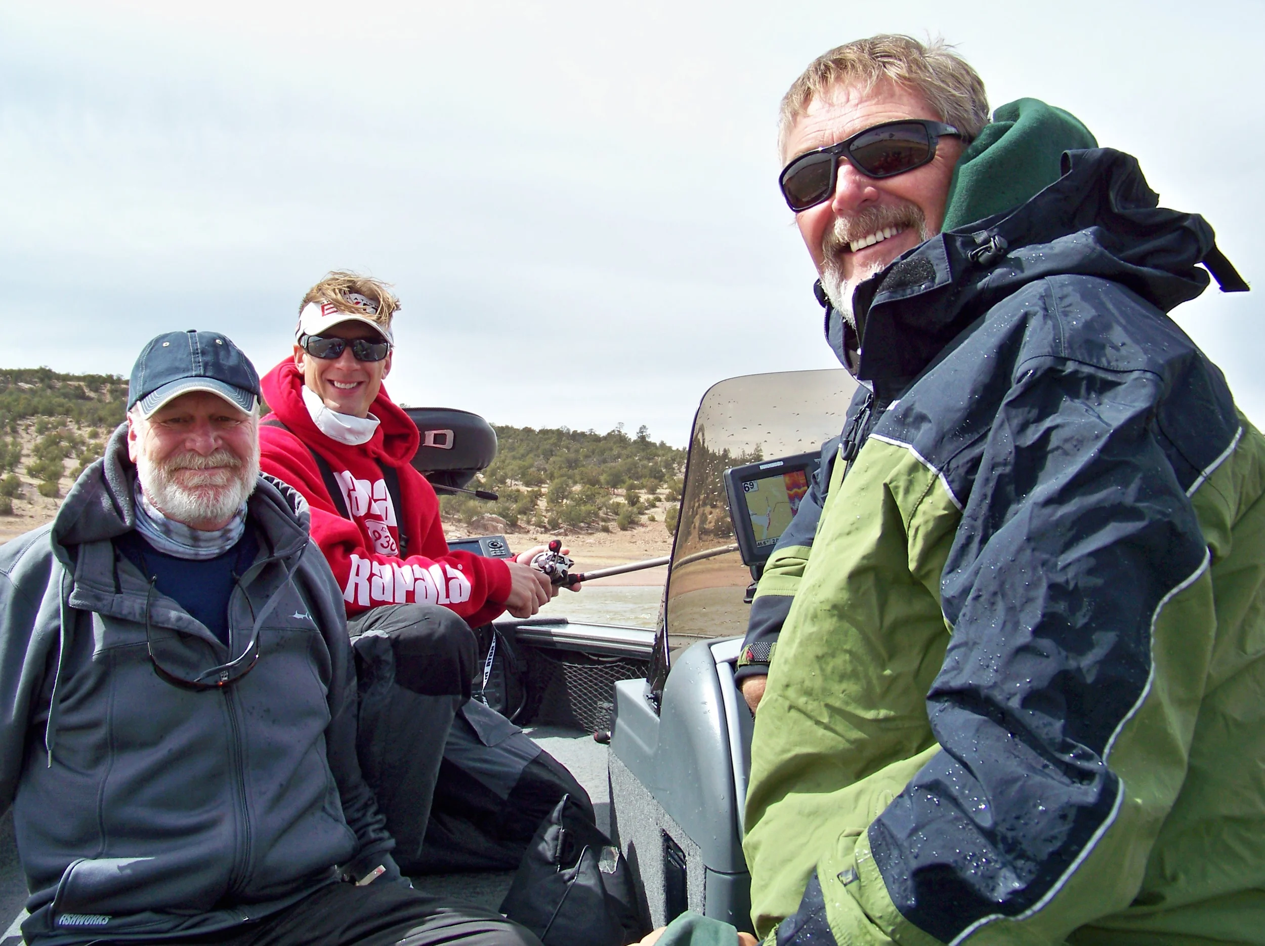 Right to left - Show Producer Al Lindner, Show Host Troy Lindner, Guest Angler Derrek Stewart 