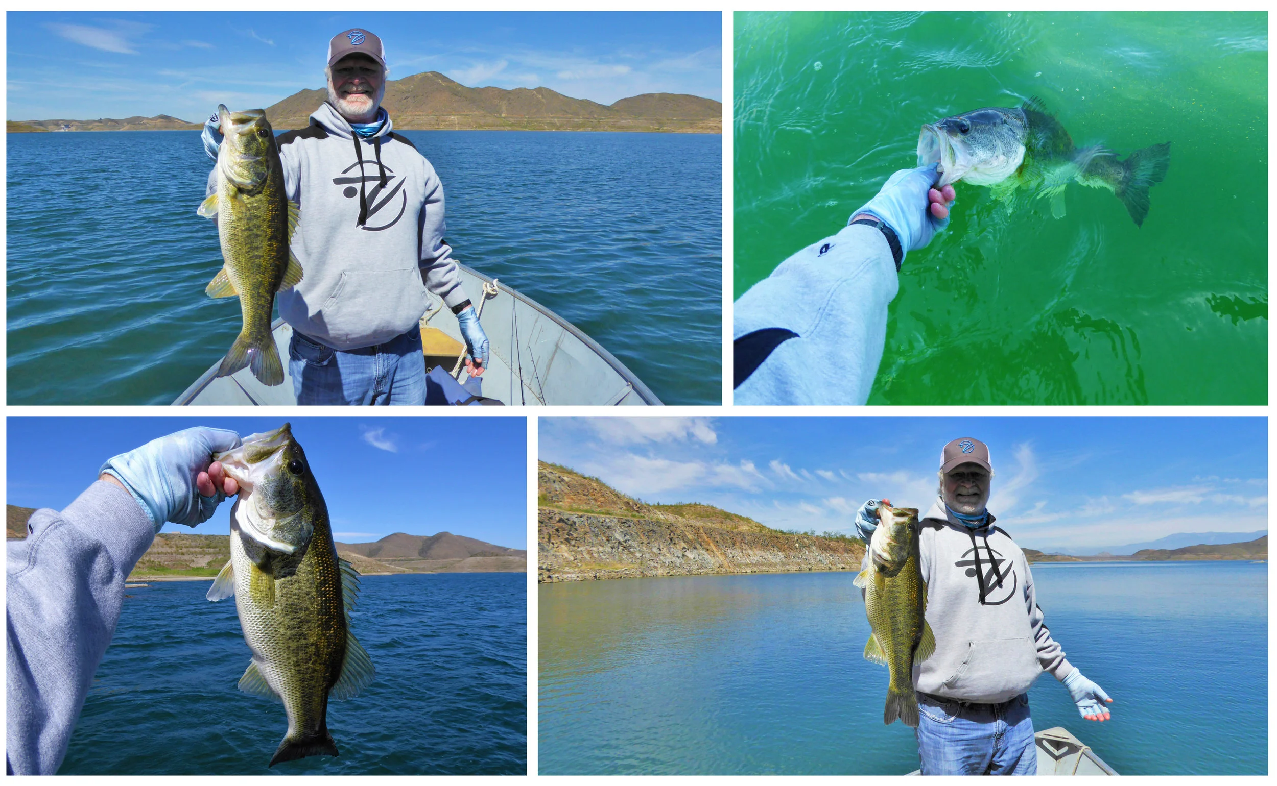 Excellent bass action from a rental boat at Diamond Valley Lake, Hemet California.