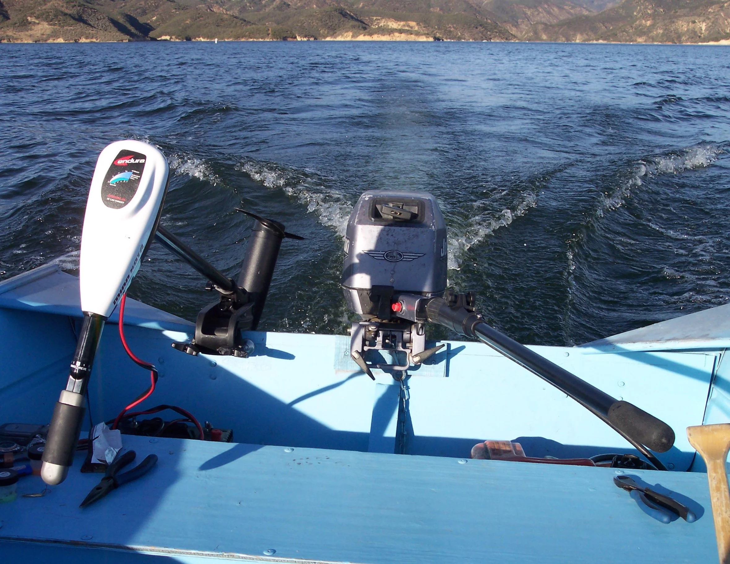 The clamp on electric trolling motor, and it’s related equipment, transforms a rental boat into a bass boat.