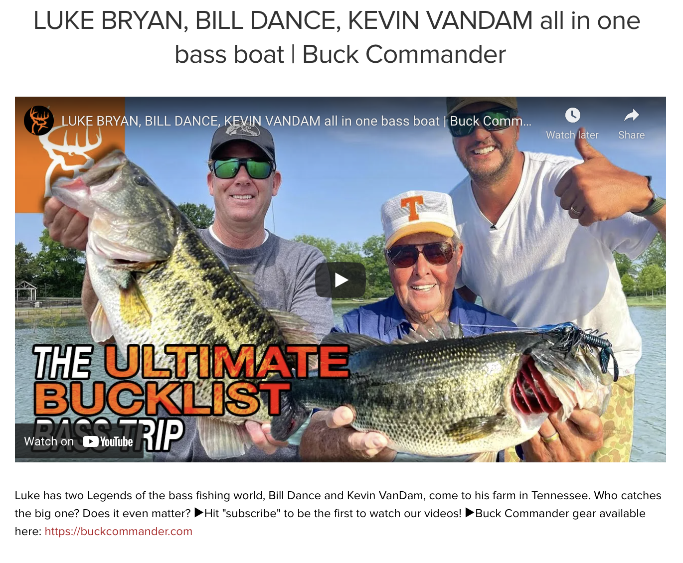 LUKE BRYAN, BILL DANCE, KEVIN VANDAM - SAY WHAT? — Welcome To The BBZ World  - theBBZtv - How to Catch Monster Bass & Other Fish - Fishing Videos &  How-To - Bill Siemantel