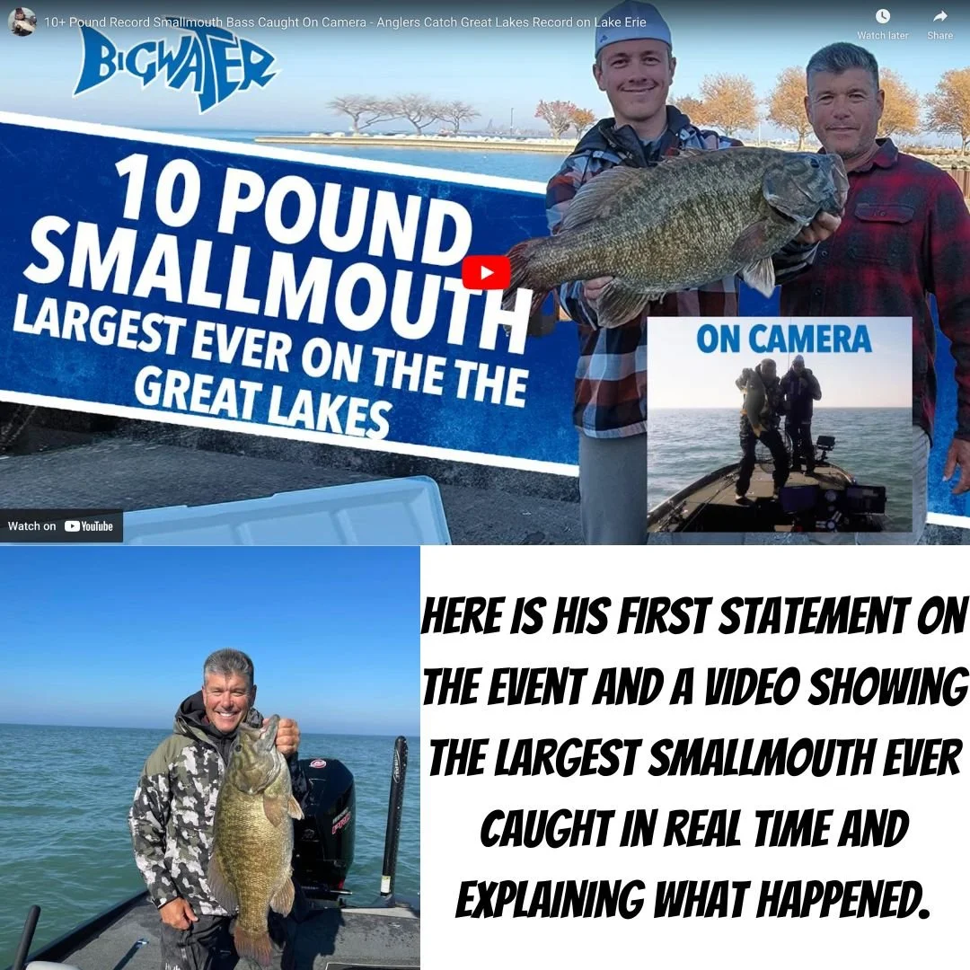 10+ Pound Record Smallmouth Bass Caught On Camera - Anglers Catch Great Lakes Record on Lake Erie