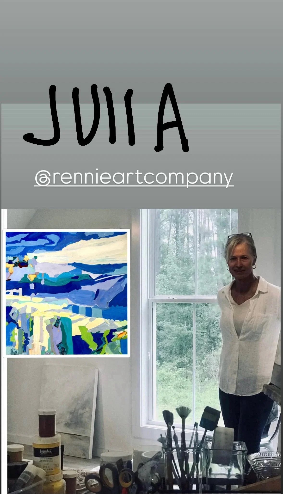 In The Studio With "BOUNDARIES" (for scale) Framed In White Pine   41x41 @rennieartcompany