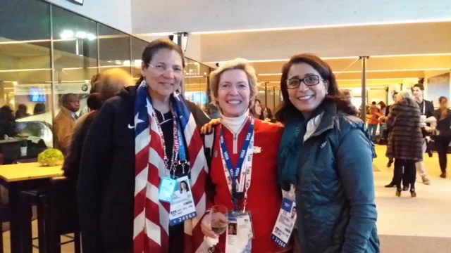 Anita DeFrantz and Nawal El Moutawakel (International Olympic Committee members) pictured with WSJ's Deedee Corradini.