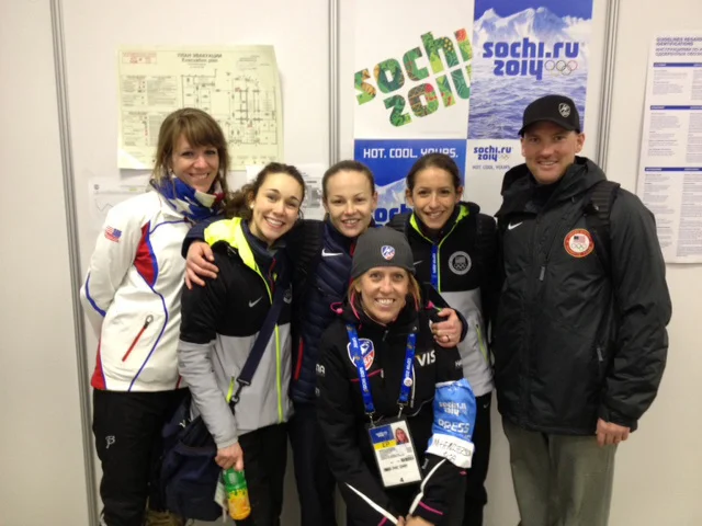 Post-event WSJ-USA photo: PT Valerie Tschui, Sarah Hendrickson, Lindsey Van, Media Director Whitney Childers, Jessica Jerome and Head Coach Alan Alborn.