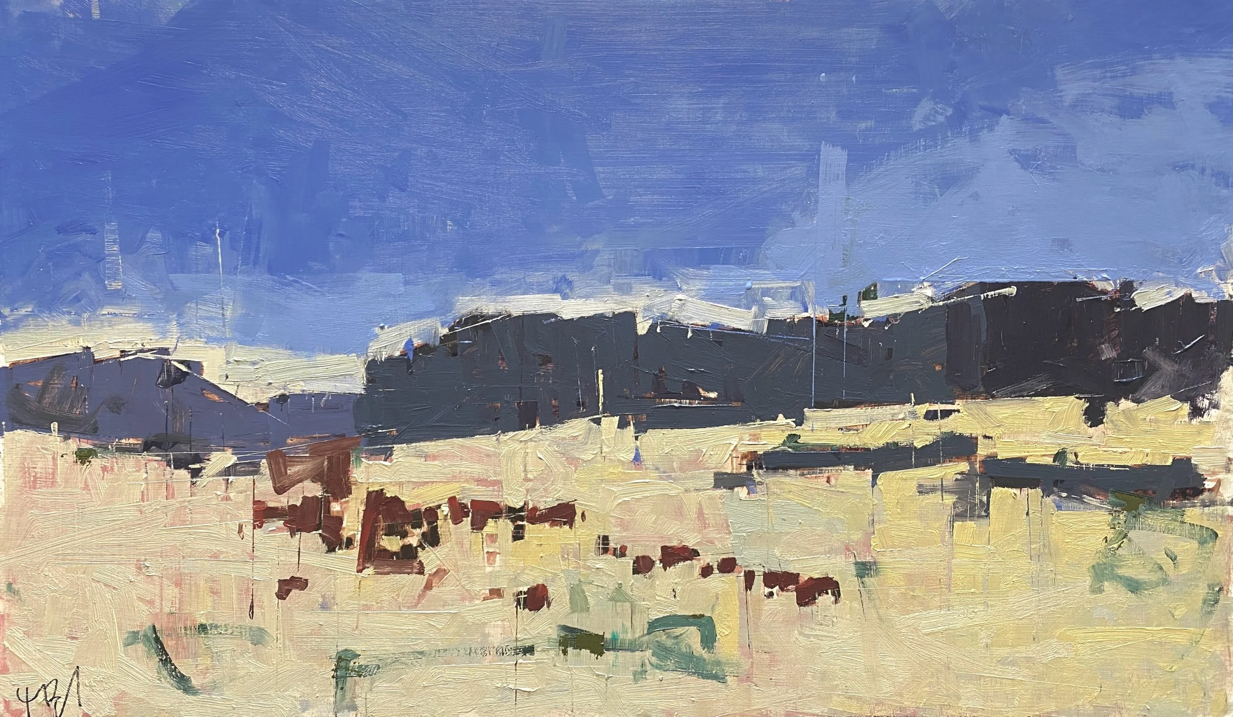 Once, bison in Montana (19x33, oil/board, 2025)