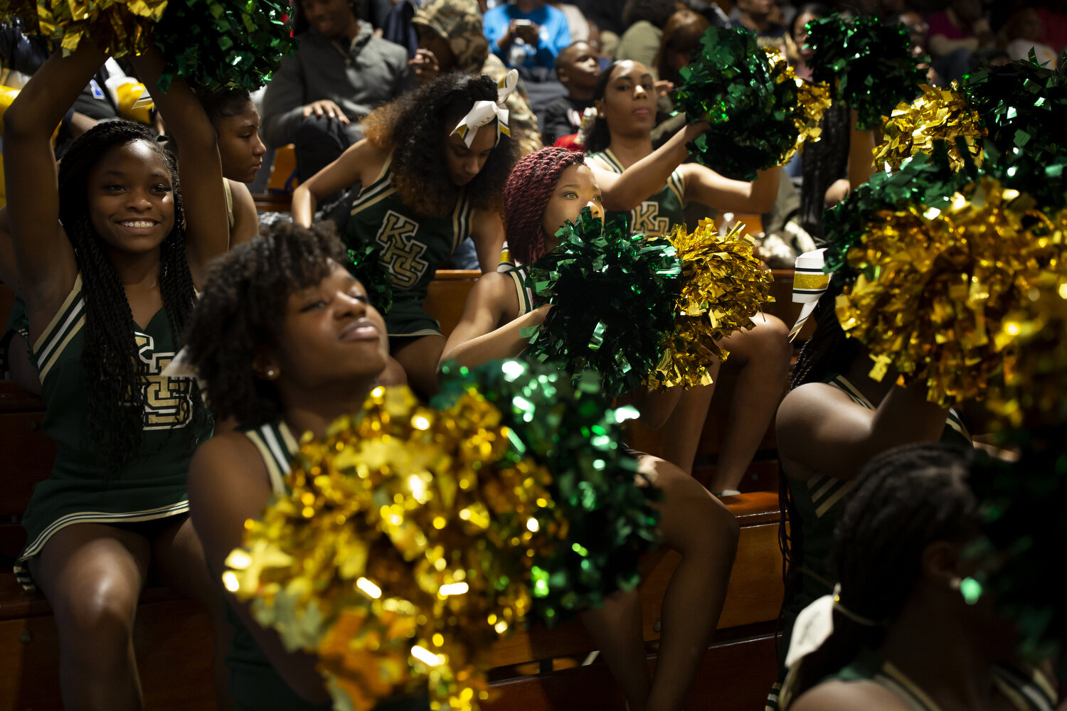  Kinston High School cheerleaders support the girl's team during a game against South Lenoir High School. The cheerleaders travel with the girl's basketball team to away games as well cheering for them at home. 