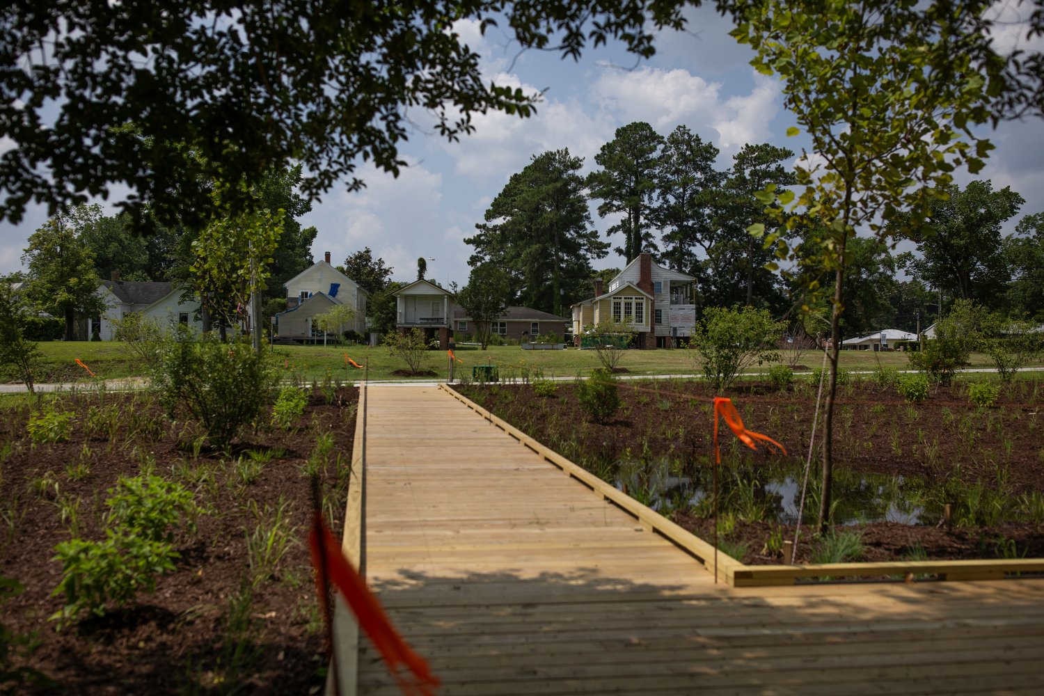  Bioretention ponds sit along the banks of the Trent River with the goal of mitigating the impact of future flooding on the town of Pollocksville, North Carolina. Hurricane Florence caused extensive flood damage to the town of less than 300 people in