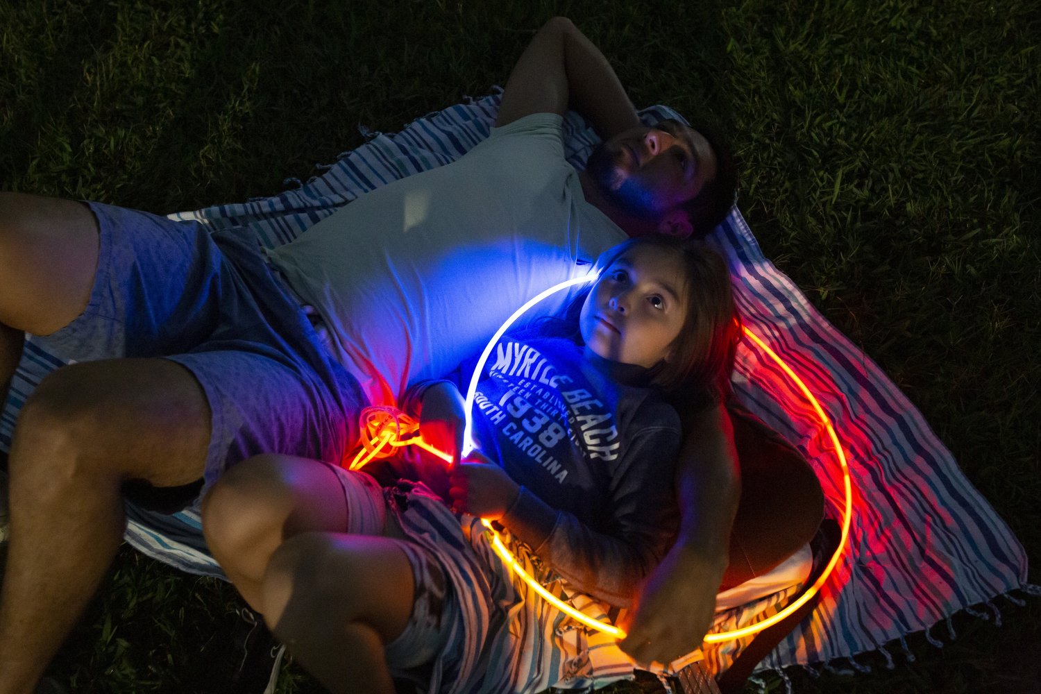  Alex Galdamez, left, and his daughter Alexa Galdamez, 9, right, look up at the stars during a skywatching event at Dorothea Dix Park in Raleigh, North Carolina. The Raleigh Astronomy Club and the Morehead Planetarium and Science Center organized the