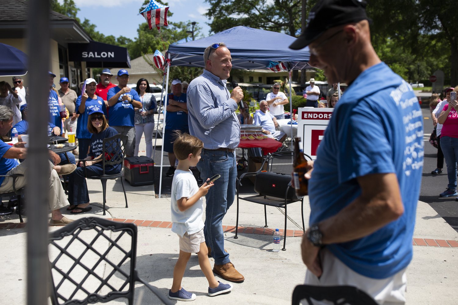  Congressional candidate Russell Fry addresses a crowd of supporters during a “Fry the Rice” campaign event at Cindy and Jim’s Ice Cream shop in Myrtle Beach, South Carolina. Fry, who was endorsed by former President Donald Trump, defeated challengin