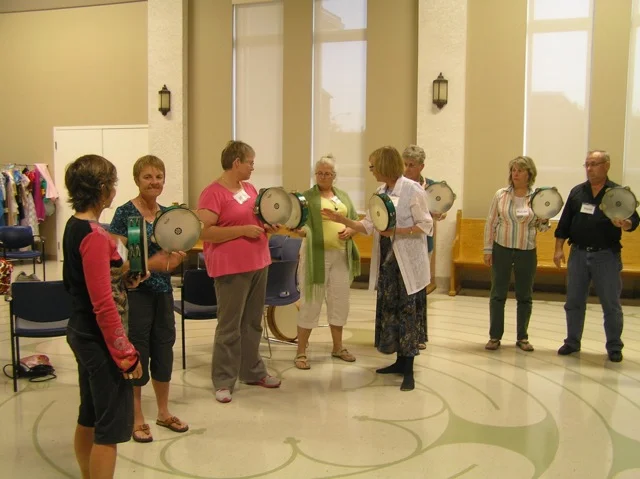Learning to hold the drum in High River United Church
