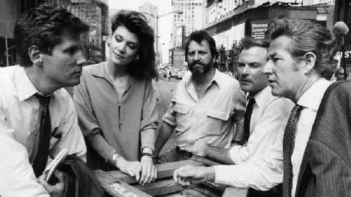 Steve Dunlop in Times Square as a FOX network newsman on assignment with colleagues. From left: Dunlop, Krista Bradford, Rafael Abramowitz, Jim Paymar, and Steve Dunleavy. Photo courtesy Fox Television.