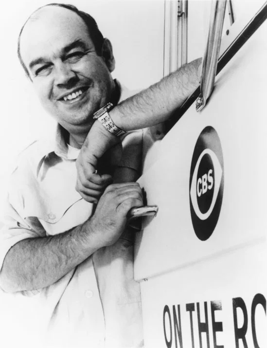 Charles Kuralt, circa 1970, astride his trusty Winnebago. Courtesy CBS News . 