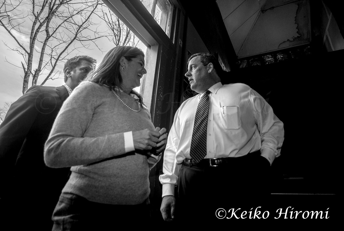 April 14, 2015, Newmarket, NH, USA: New Jersey Gov. Chris Christie, campaigns with his wife Mary Pat (L) at Rockingham County GOP Happy Hour town hall style discussion at The Stone Church in Newmarket, NH.