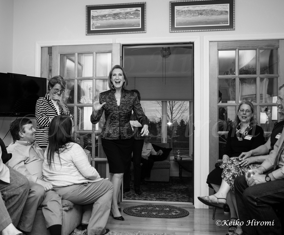  Former Hewlett-Packard CEO, and Republican Presidential Candidate, Carly Fiorina speaking at the house party in Rindge, NH on April 30, 2015. She announced her run for President on May 4, 2015.