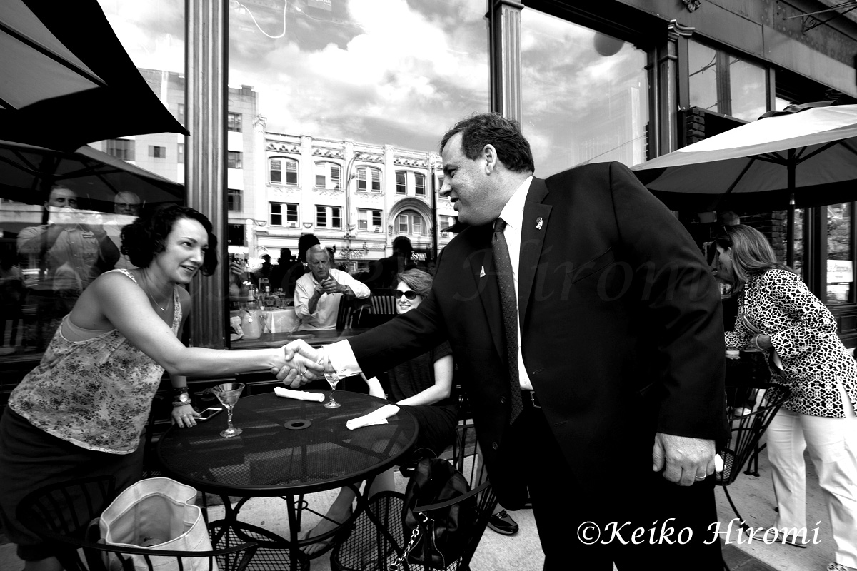July 2, 2015 Nashua, NH USA: New Jersey Governor and Presidential candidate Chris Christie campaigning with his wife Mary Pat Foster at Martha's Exchange in Nashua, NH USA.