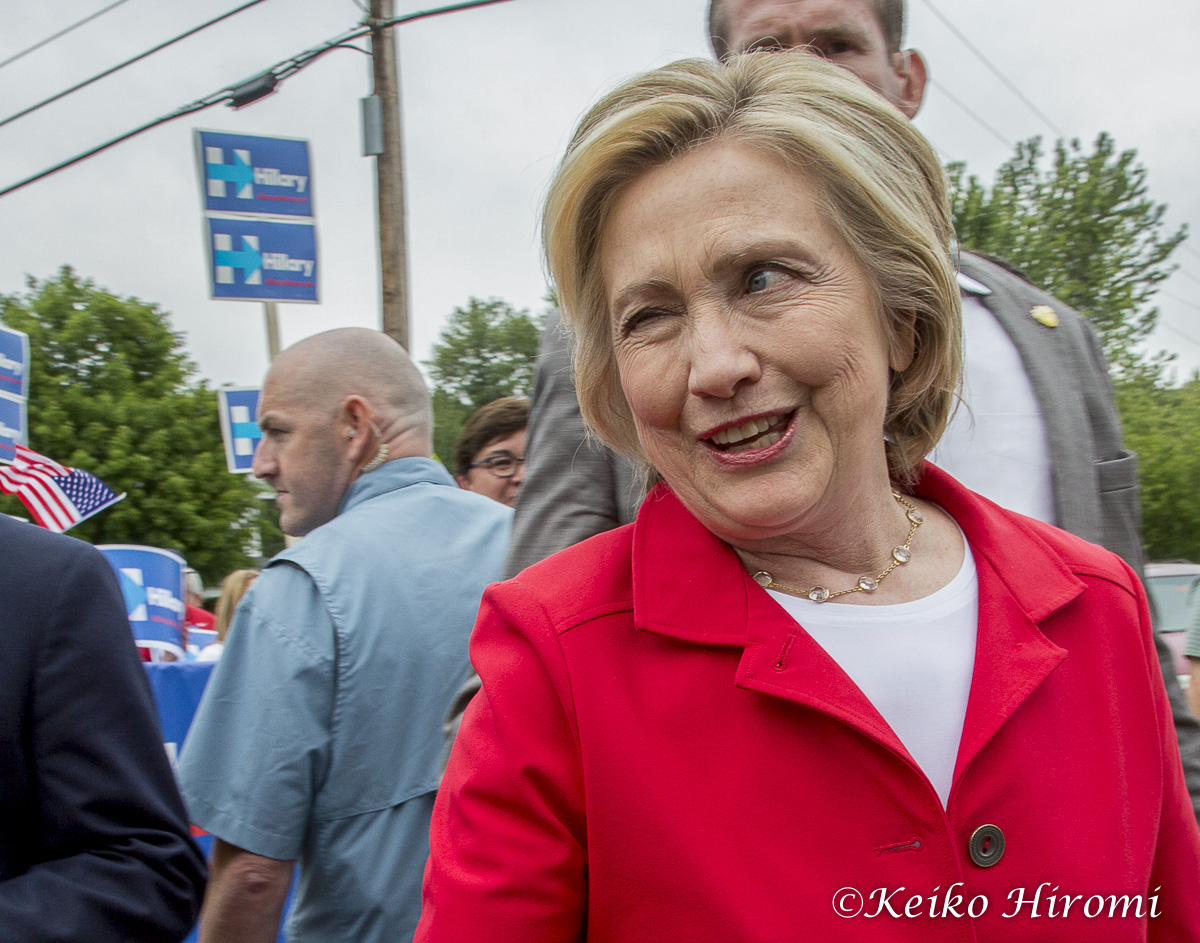 July 4, 2015 Gorham NH USA: Hillary Clinton, Presidential candidate and former Secretary of State, marching on Gorham July 4th Parade in Gorham, NH, USA.