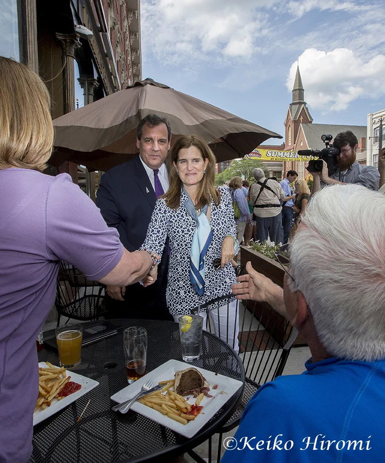 July 2, 2015 Nashua, NH USA: New Jersey Governor and Presidential candidate Chris Christie campaigning with his wife Mary Pat Foster at Martha's Exchange in Nashua, NH USA.